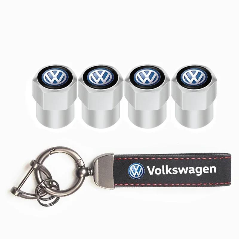 T23-Car Tire Wheel Valve Caps Cover Suede Car Key Chain Ring Keychain For Volkswagen ID GTI Golf Polo Passat Tiguan Jetta Beetle CC