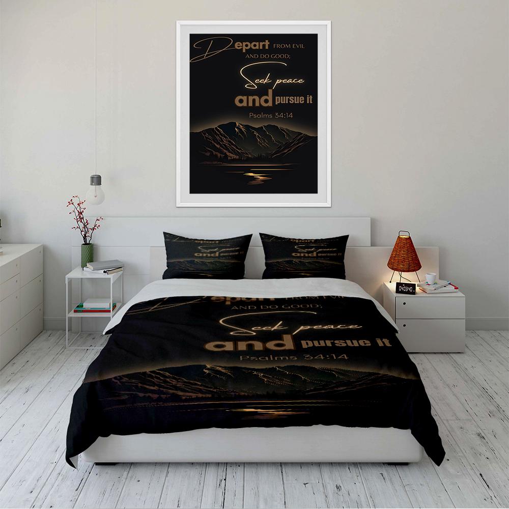Inspirational Psalm 34:14 Scripture Bedding Bedding set (1 duvet cover, 2 pillowcases, duvet not included)
