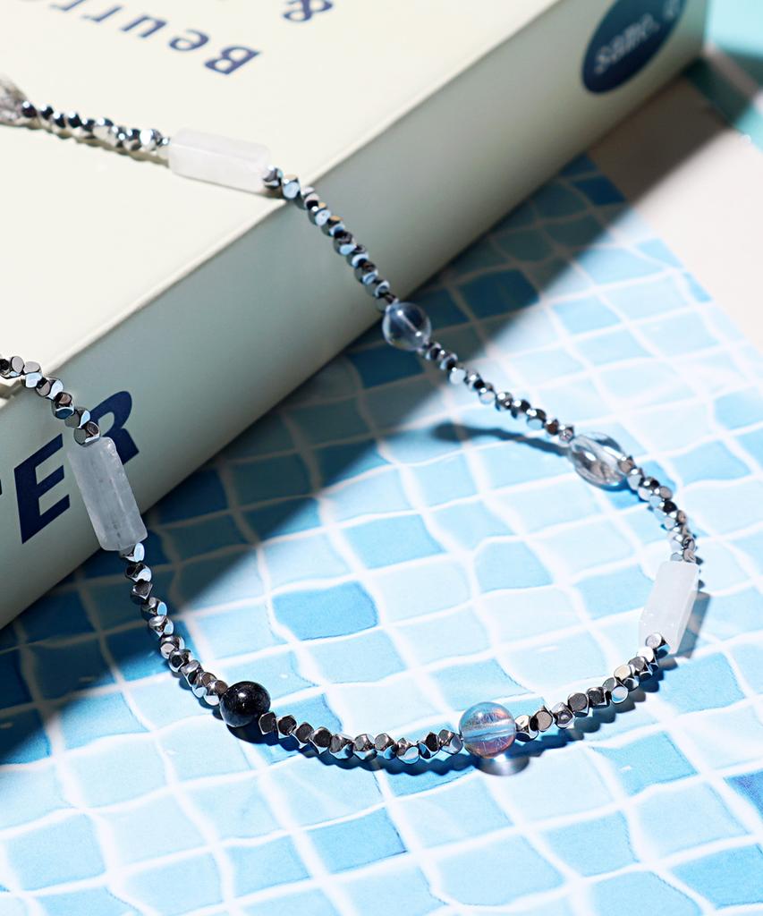 Polalita Lunar Blue Glow & White Stone Mix Necklace (Plt-Nl-078_Sv)