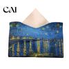 Decorative Paper Dispenser Leather Tissue Box Cover, Foldable Desktop Organizer, Oil Painting Style Napkin Holder Case, Storage Facial Organizer