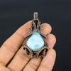 Larimar Pendant Gemstone Jewelry, 999 Copper Wire Wrapped Pendant, Handmade Jewelry Birthstone Pendant, Gift For Him