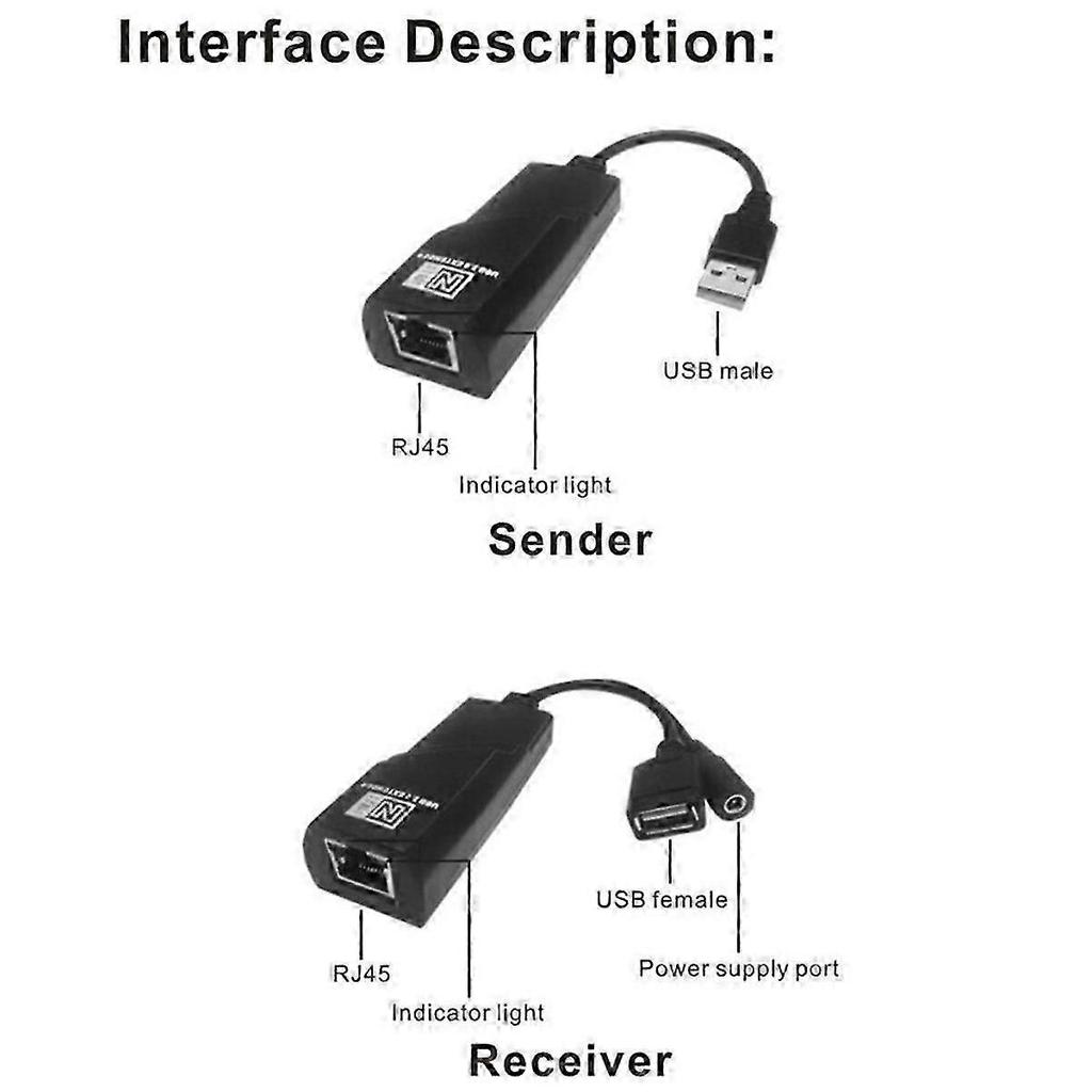 USB 2.0 Extender Over Cat5 Cat5E Cat6 Ethernet Cable Transfer Up To 100M RJ45 Receiver with DC5V/2A