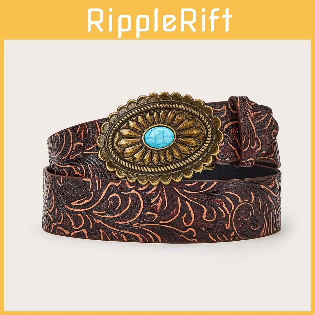 Fashion Simulation Gemstone And Metal Buckle Decor Flower Pattern Women Belt