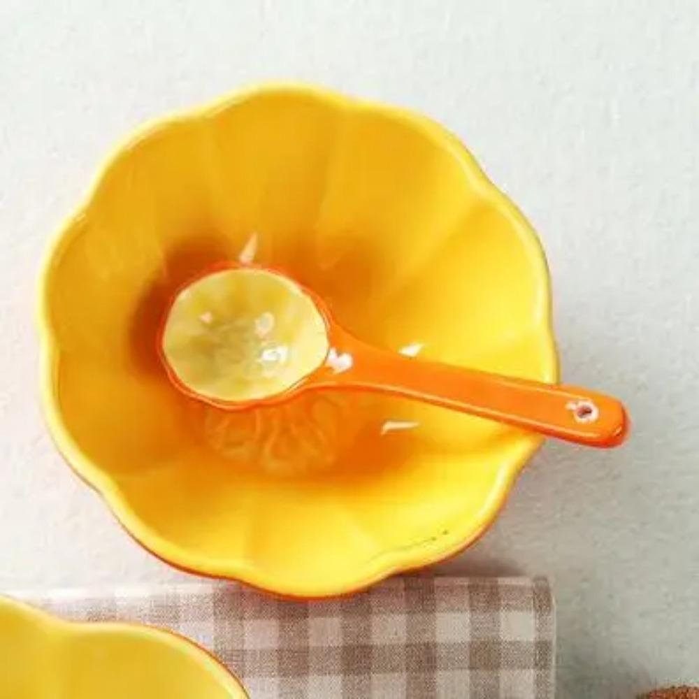 Ceramic Creative Fruit Bowl, Cute Household Tableware, Hand Painted Watermelon Bowl, Strawberry Orange Bowl, Ceramic Bowl Spoon