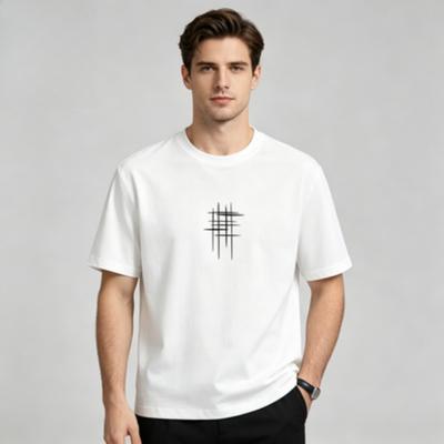 Male 100 Cotton Abstract Graphic Tee Minimalist Cross Lines Black Print Loose Fit Summer Unisex Short Sleeve Tees