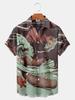 Summer Essential! Hawaiian Short Sleeve Shirt with Tropical Beach Landscape Print
