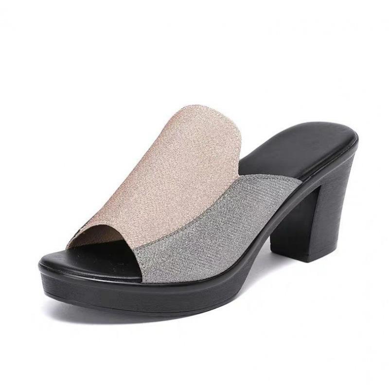 

Большие размеры, летние, новые, женские, классные, тапочки, толстый каблук, высокий каблук, водонепроницаемые, яркие бусины, 100% повседневные, нескользящие 42 золотой