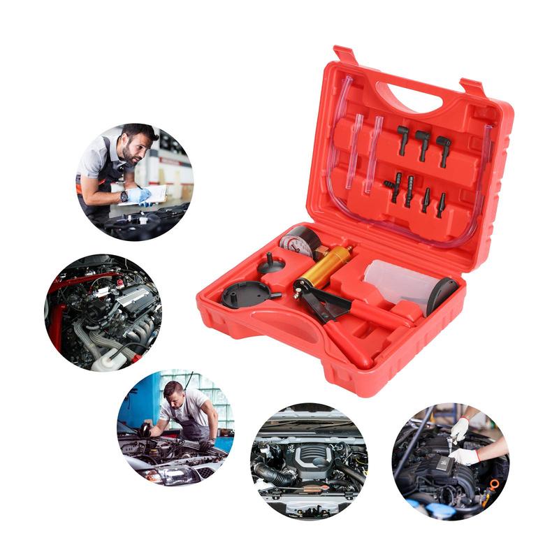 2 In 1 Manual Vacuum Pressure Pump Brake Fluid Drain Kit Vacuum Pistol Pump Tester Kit Portable Durable Aluminum Vacuum Gauge
