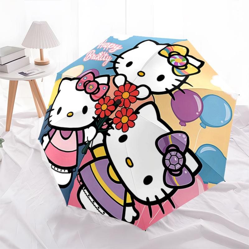 1pc Hello Kitty Happy BruiKity Bouquet with Automatic Open Close Umbrella, Portable Tri-Fold Design, 8-Bone Iron Frame Outdoor Umbrella, Perfect Gift