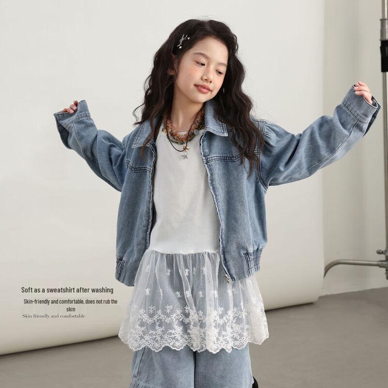 LUSON Girls' Short Washed Denim Jacket