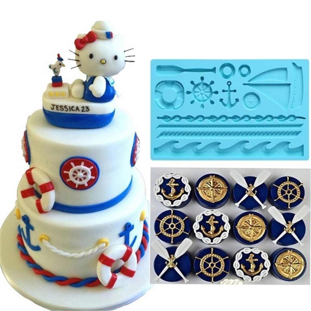 1pc Boat Ship's Anchor Shape Fondant Mold Silicone Paddle Wave Cake Mold DIY Cake Gum Paste Cupcake Chocolate Decorating Tool