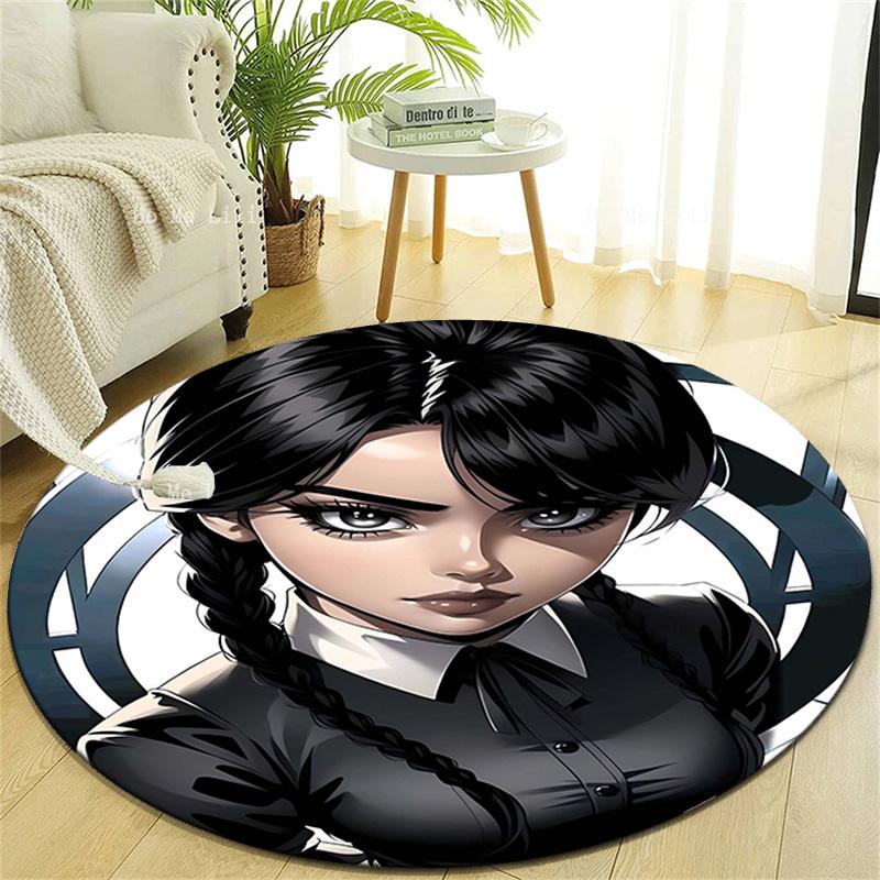 1pc Addams Family Wednesday3 Design Printed Area Round Carpet for Bedroom Living Room Home Decor Rugs Mat Non Slip Mat Rug for Bedside