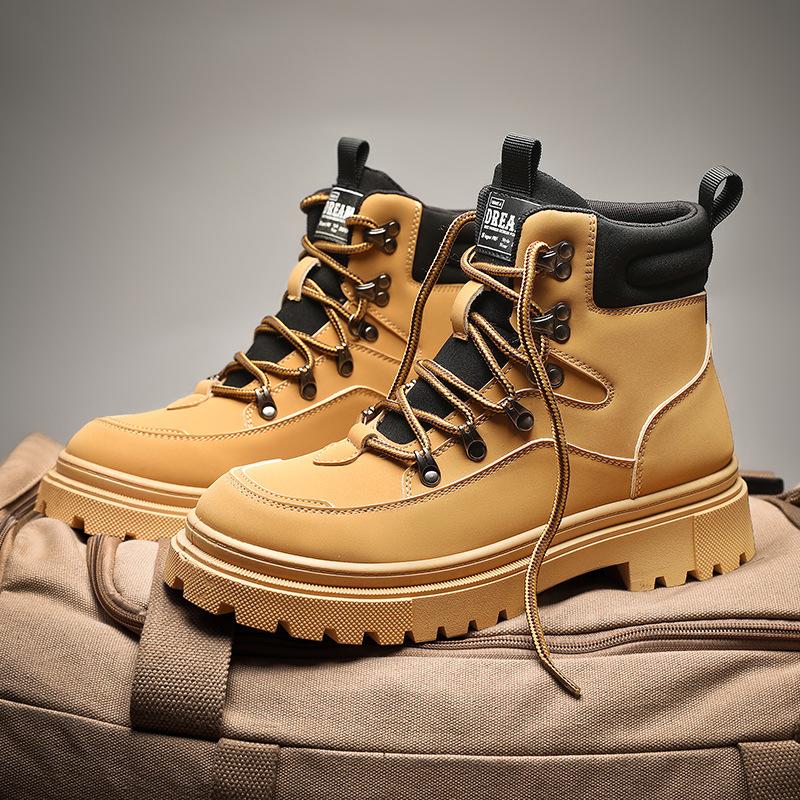 2024 Winter Outdoor Rhubarb Boots Labor Insurance Tooling Boots New Trendy Fashion Men's Boots British Fleece Martin Boots