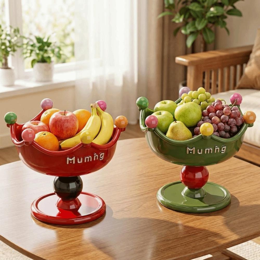 Plastic High-footed Fruit Plate Cream Style Double Layer Fruit Bowl for Living Room