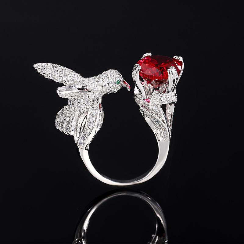 New Color Red Corundum Ring For Women High Quality Imitation Santa Maria Hummingbird Ring Party Wedding Jewelry