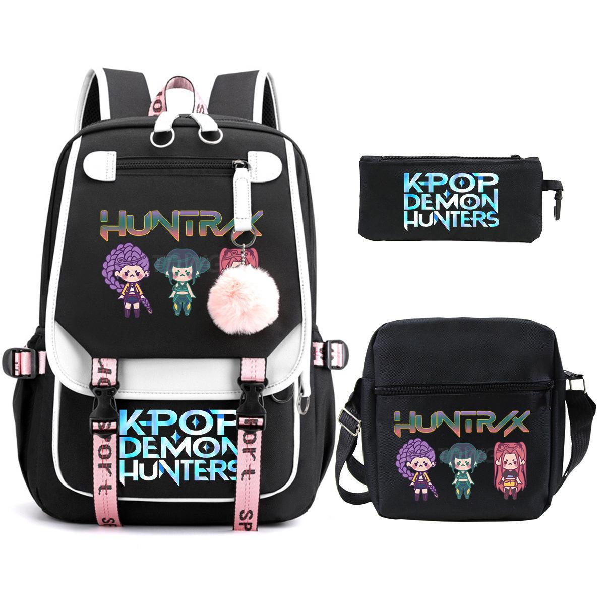 Witch Hunters Kpopdemonhunters Student School Bag Shoulder Bag Casual Pencil Bag Three-Piece Set one size