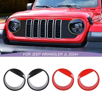 ABS priekšējo lukturu gredzenu dekoratīvo uzlīmju panelis Jeep Wrangler JL priekš JT Gladiator 2024 Up ārējie aksesuāri ar oglekļa šķiedras apdruku