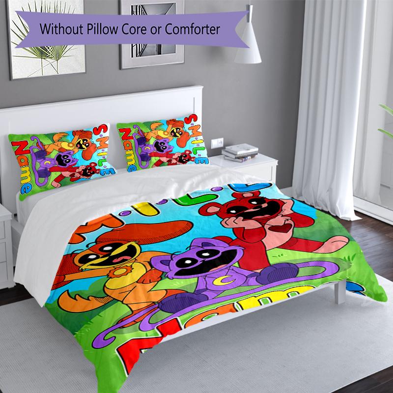 3pcs Custom Name Smiling Critters Bedding Set,Includes 1 Duvet Cover and 2 Pillowcases,All-season Bedroom Decor