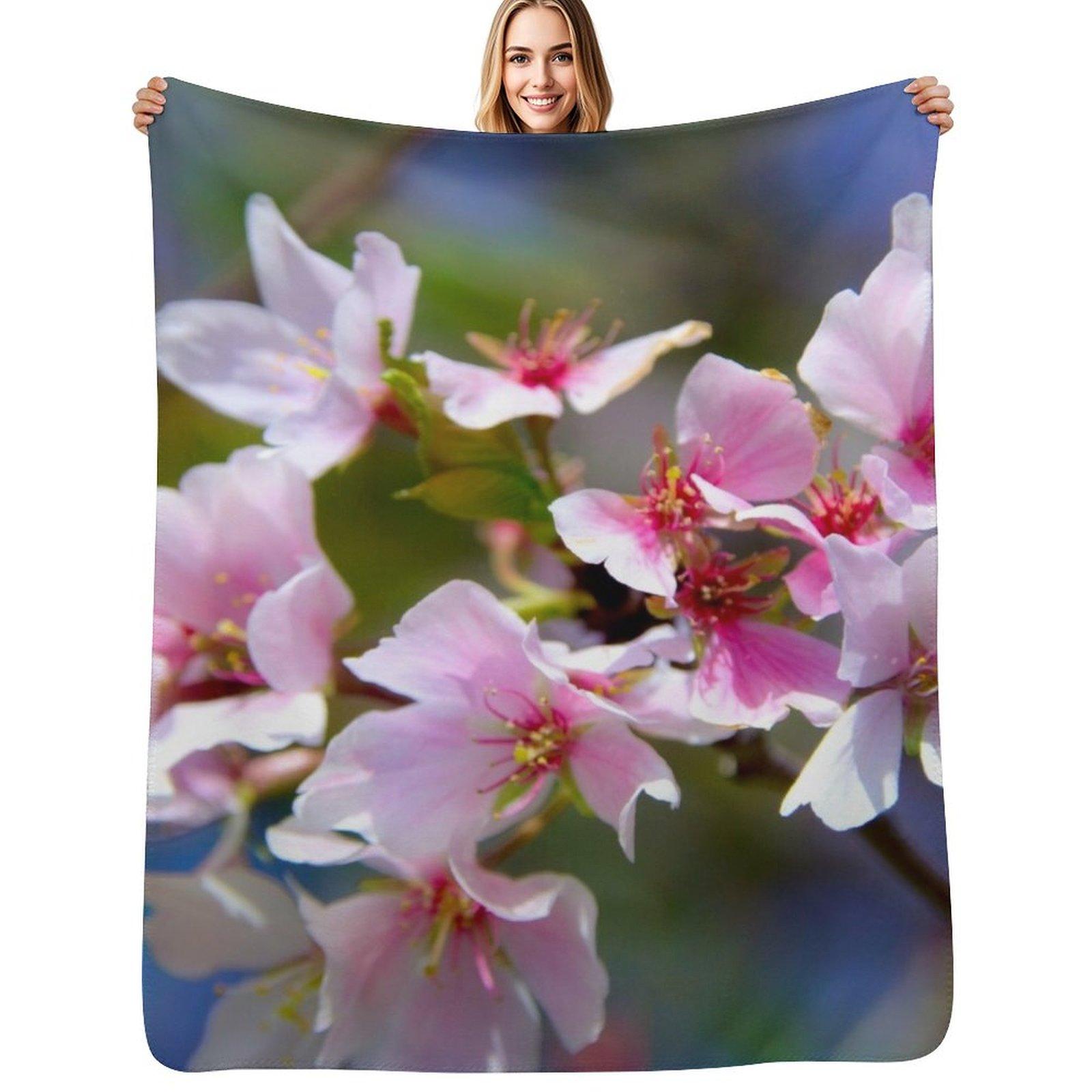 Sakura Close-Up Throw Blanket Cozy Sofa Blanket for TV Watching Napping Size: 75*100cm, Weight: 230 GSM