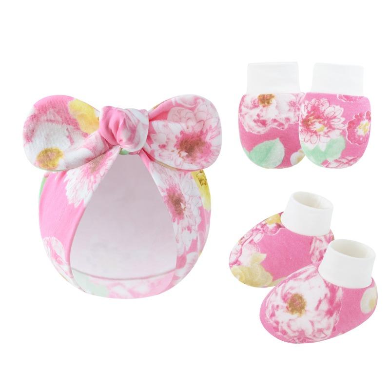 Newborn Baby Bow Hat Baby Anti Scratch Gloves Foot Covers Cotton Baita Cartoon Rabbit Ear Covers
