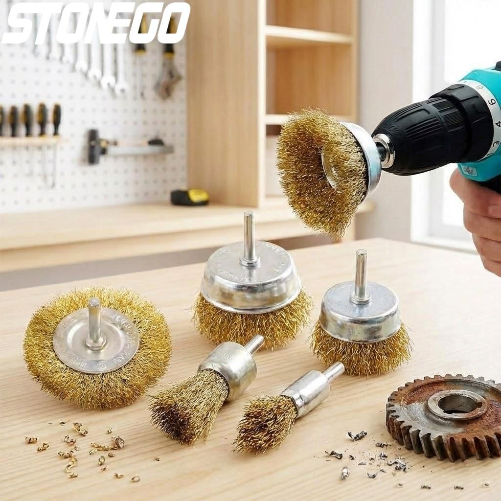 6Pcs Wire Brush Shaft Grinding Wheel Rust Removal Polishing Electric Grinder Drill Accessory