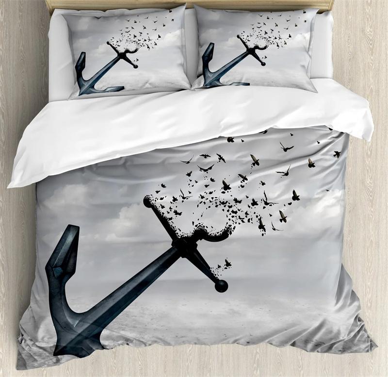 Nautical Bedding Collection Ocean Anchor Decor Duvet Cover Sailor Pirate Captain Sea Adventure Bedspread Cover For Kids Boys Navy Blue