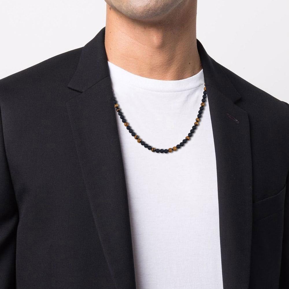 GAVU Tiger Eye Matte Onyx Power Stone Necklace for Men, 60cm