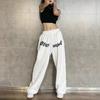 Women's Gothic Letter Print Loose Sweatpants - Versatile High Street Style Casual Cuffed Pants
