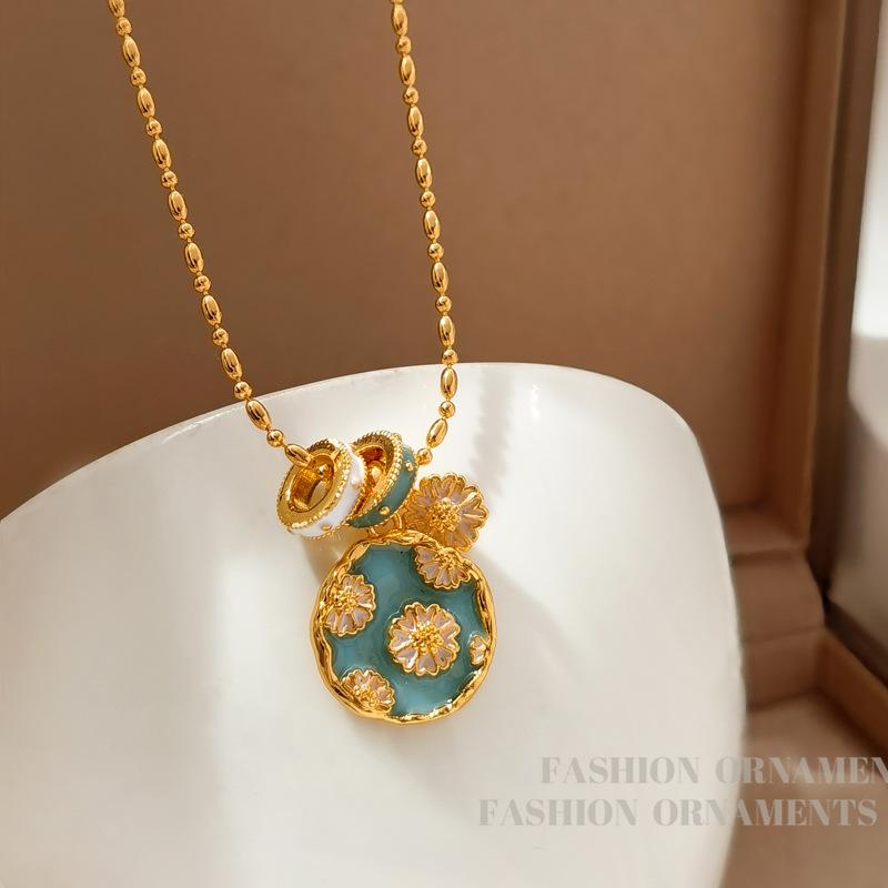 

Оригинальное новое ожерелье в китайском стиле со свежим дизайном ромашки с морской синей цепочкой на шею и французской цепочкой на ключицы для женщин 40cm