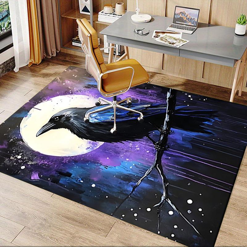Night Raven Theme Office Carpet Chair Mat: Office Rug for Desk, Large Floor Mat for Home Decor, Sofa