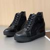 Damskie Sneakersy na Koturnie Platformie Gumowe Obcasy Sznurowane Buty Zwiększające Wzrost Białe Grube Podeszwy