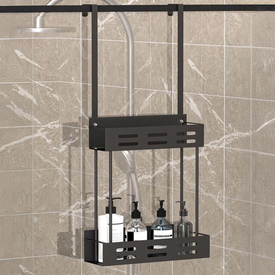 Shower Caddy Hanging Storage Rack Strong Load-bearing Easy Assembly Double Layer Bathroom Organizer Basket