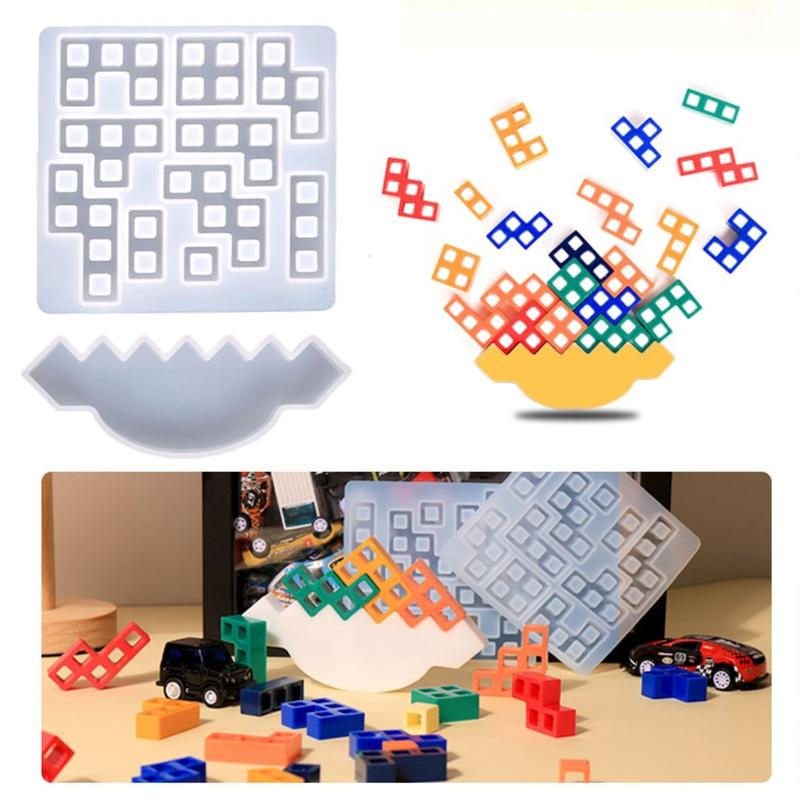 Resin Molds Mini Cube Silicone Square Epoxy Crystal DIY Stackable Puzzle Interlocking Blocks Casting Jewelry Kit for Kid