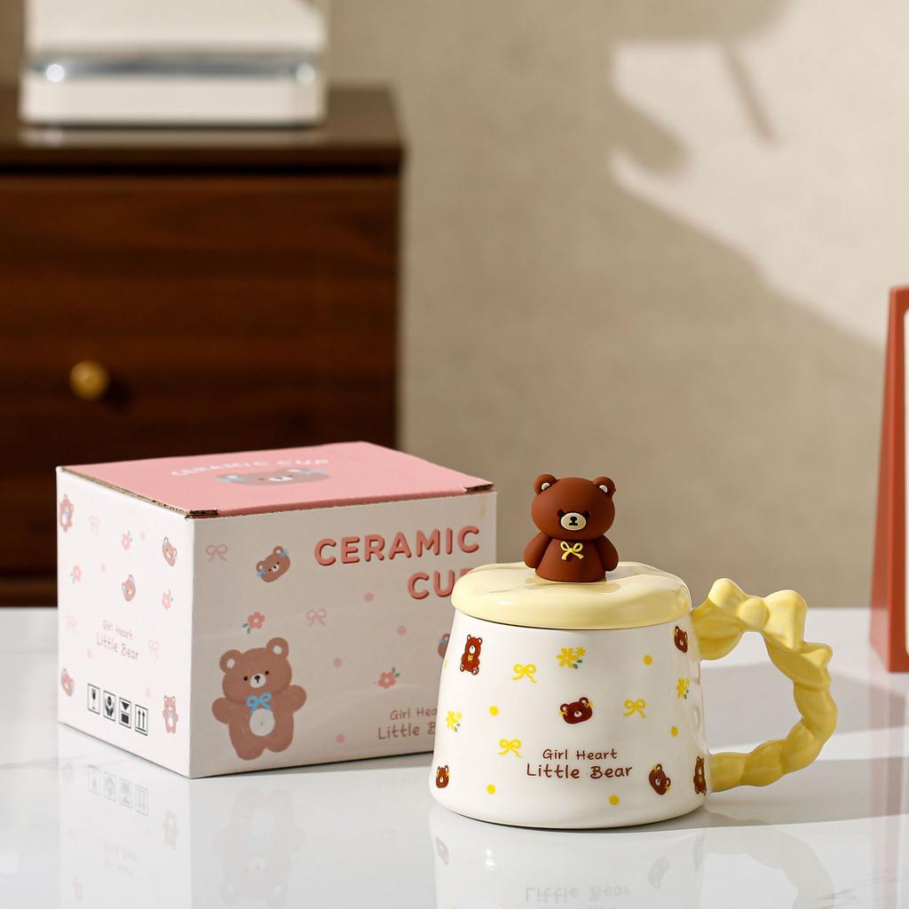 Cute Girl Mug Office Home Cartoon Ceramic Water Cup With Lid Couple Gift Souvenir High Value