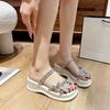 Platform Heightened Sandals Summer Wear New Round Head Rhinestone Butterfly Thin Belt Wedge Two-wear Flip-flops