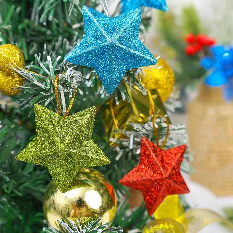 120/6Pcs Glitter Star Ornaments Christmas Tree Hanging Pentagram Pendant for Home Navidad New Year Party DIY Five-pointed Stars