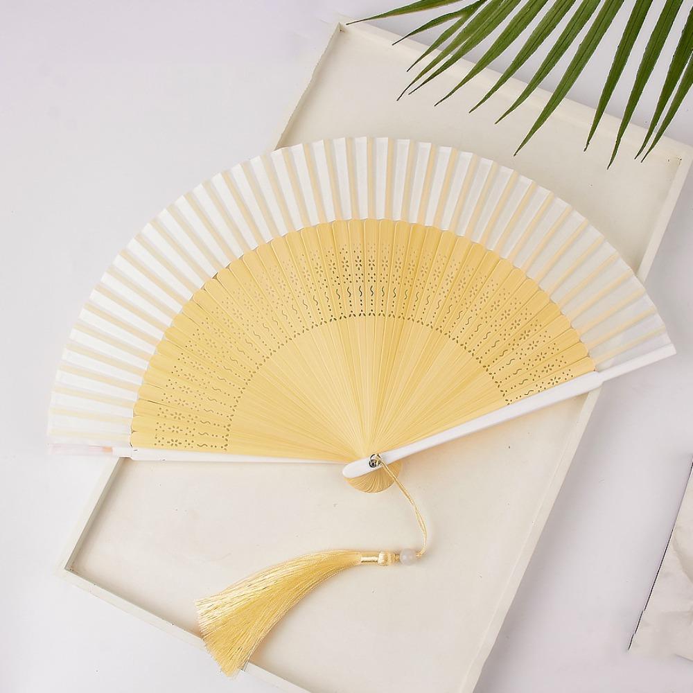 Elegant Carved Bamboo Folding Fan Flower Tassel Folding Fan Portable Handheld Fan  Wedding