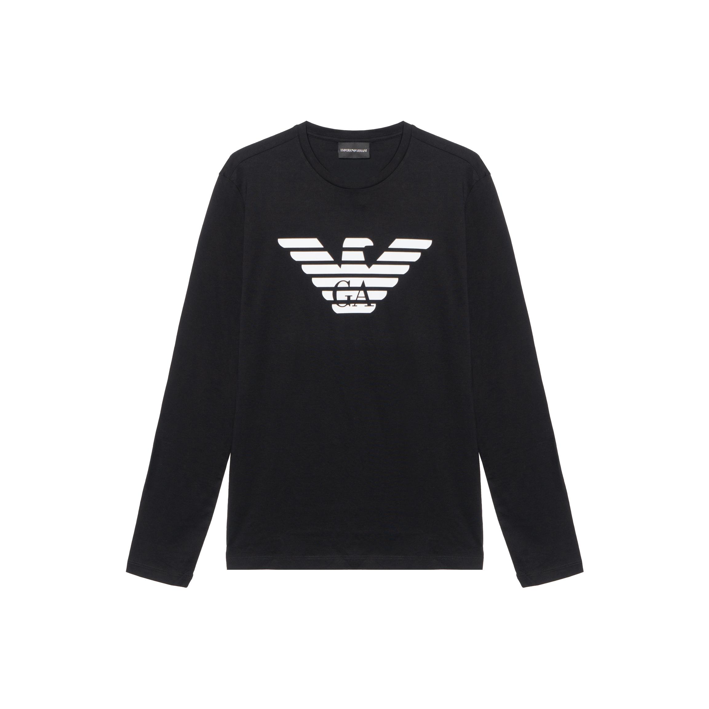 Emporio Armani Katoen Logo Print Ronde Hals Lange Mouwen T-shirt Heren tops Zwart 8N1T64-1JNQZ-0999 L