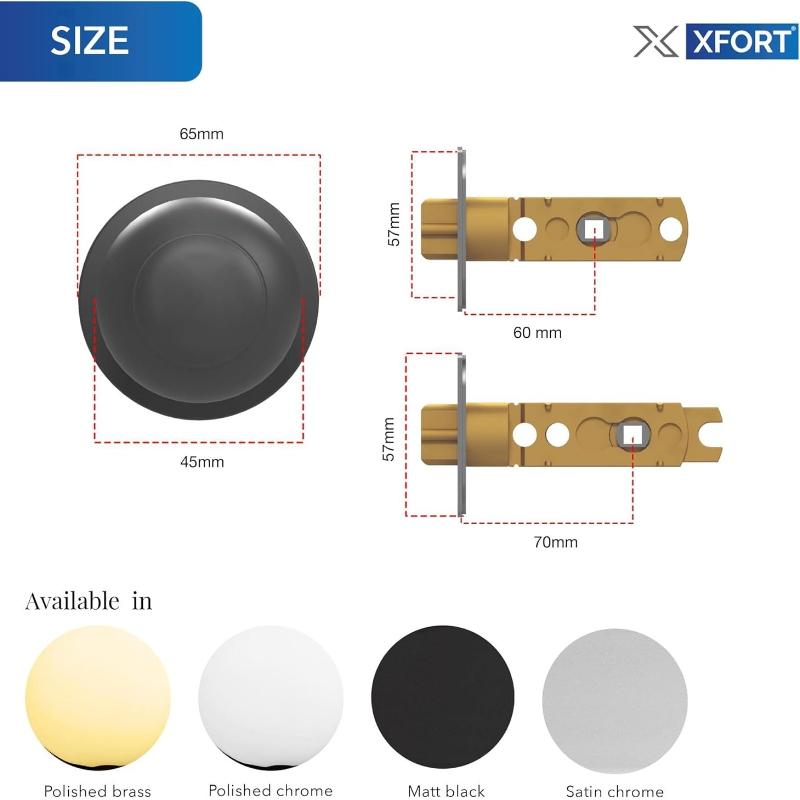 Privacy Knob Set Satin Chrome, Keyless Door Knob with Lock for Internal Wooden Bathroom Doors, Complete Set with Tubular Latch