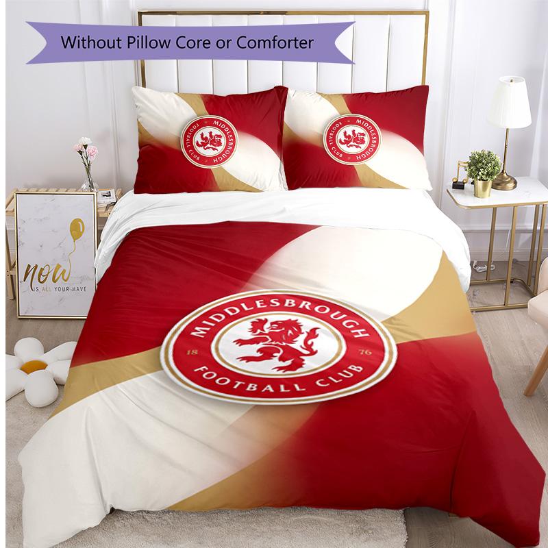 Middlesbrough FC Printed 3PCS Bedding Set Breathable Duvet Cover with Pillowcases Decorative Bed Linen for Bedroom Home