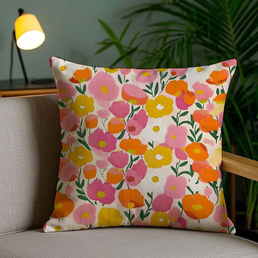 Full Print Floral Print Pattern Pillow Case Anti-dustmite Pillowcase Invisible zipper silky short plush Sofa cushion cover