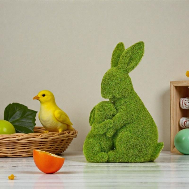 2pcs Elegant Flocking Bunnies Figurines Resin Rabbit Statue For Easter Gift And Outdoor Garden Decorations