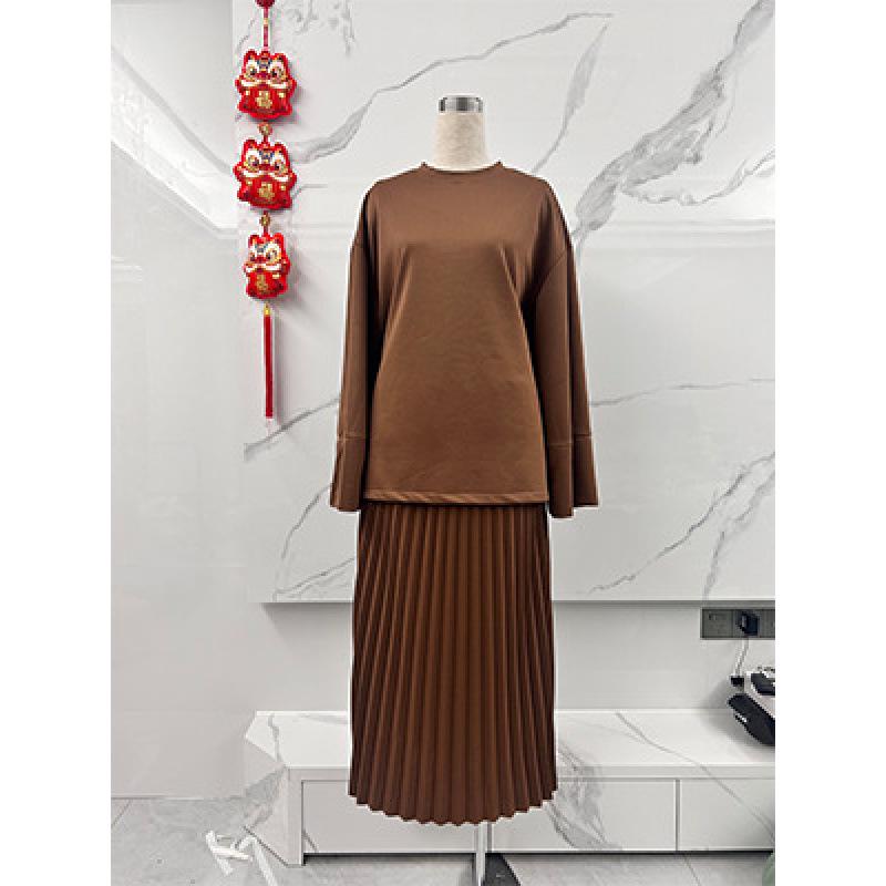 2025 Herbst Damen Vintage Lässiges Oberteil und Midiröck Set