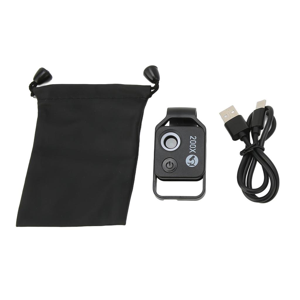APLMS002 Mobile Phone Microscope LED Lens 200x HD Magnification Phone Camera Macro Lens for Outdoor Photography(Black
