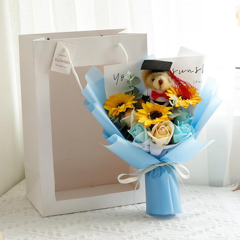 

Sunflower Plush Bear Bouquet Bear Animal Plush Toy Bear Best Wish Graduation Bouquet Teacher s Day синий