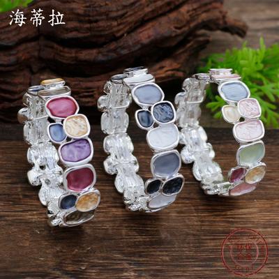 Luxury Enamel Color Geometric Square Elastic Bracelet Women's Fashion Simple Color Square Zinc Alloy Bracelet