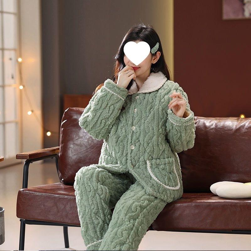 Dámské pyžamo třívrstvé zesílené a roztomilé zimní lze nosit velká velikost teplé polstrované domácí oblečení