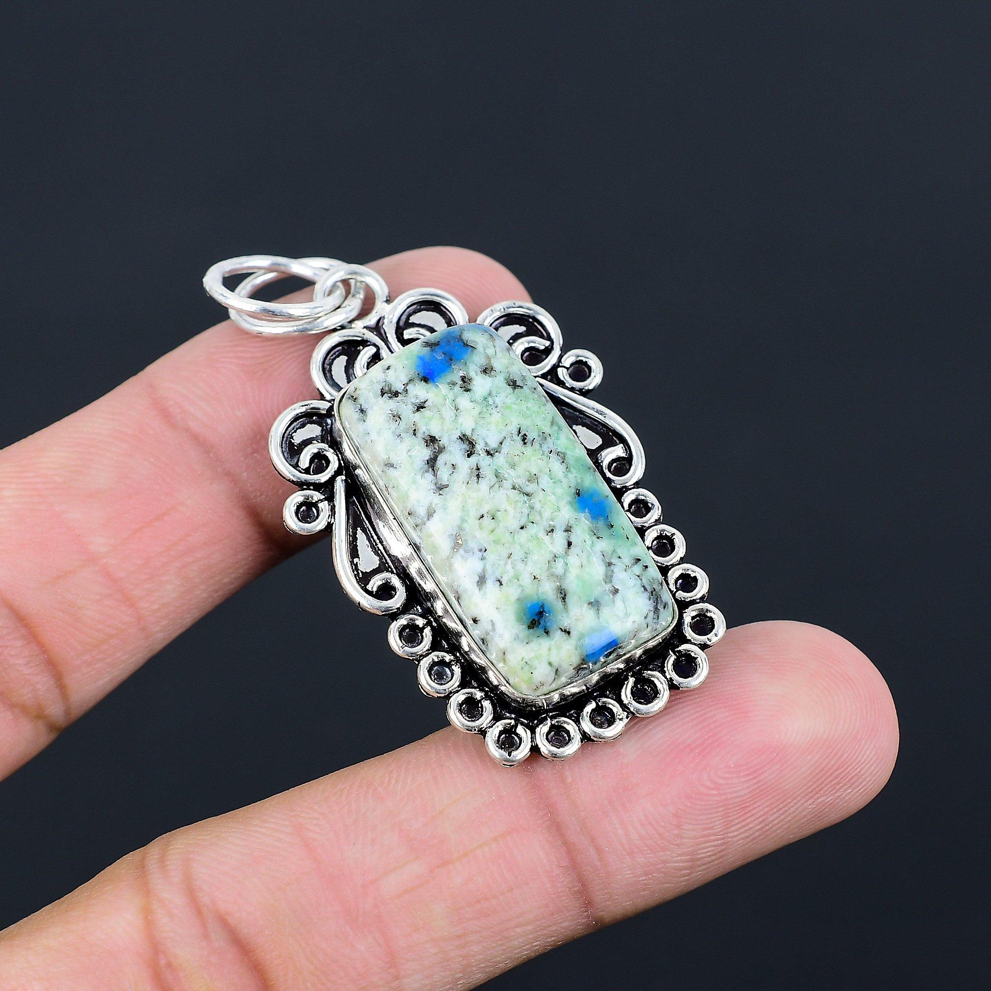 925 Sterling Silver K2 Jasper Gemstone Bezel Wedding Daughter Elegant Pendant