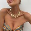 Holiday Style Exaggerated Starfish Scallop Shell Pendant Necklace, Beach Marine Metal Collarbone Necklace