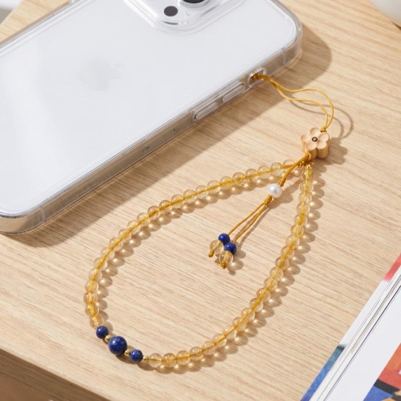 

Natural golden crystal phone chain for women, wrist-style, high-end exquisite phone lanyard, niche fashion, vintage and artistic Shining like a star, gold